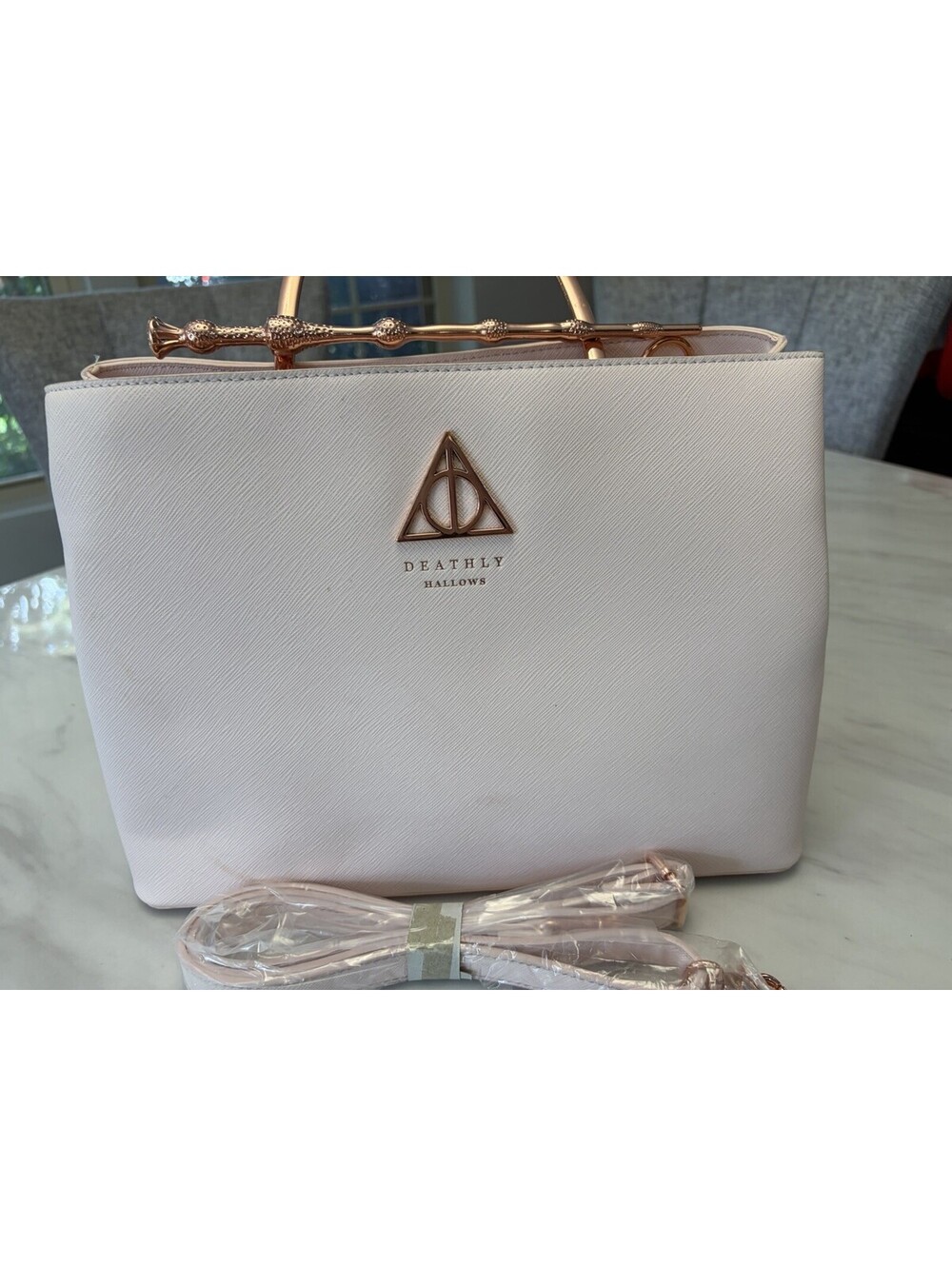 Loungefly Harry Potter Deathly Hallows White Satchel, Zip, Detachable Strap